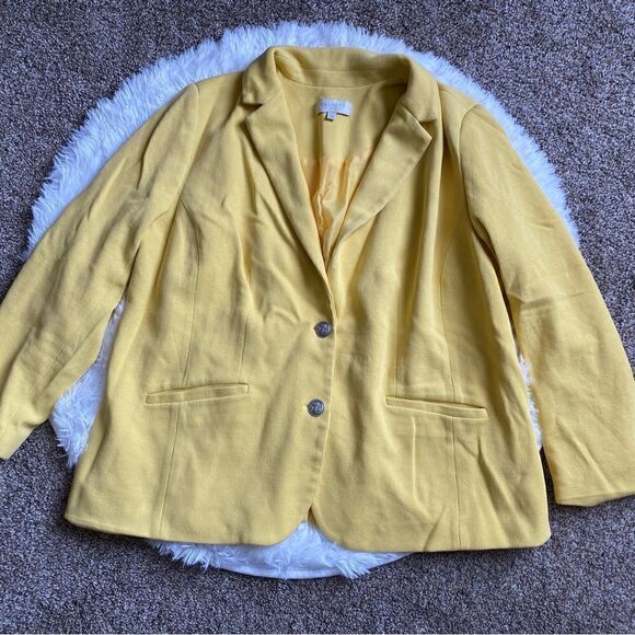 Talbots Blazer Jacket Lined Yellow Button Front Cotton Women’s Size 16W Office - Picture 9 of 15